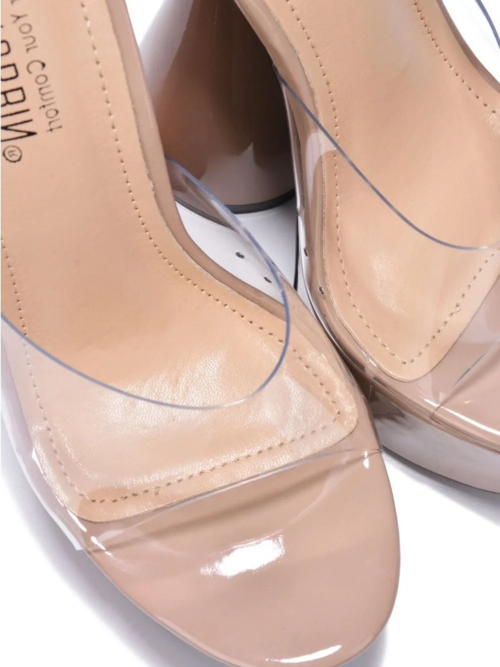 Cape Robbin Nude Patent Platform Heel with Clear Strap